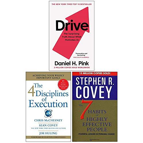 Drive Daniel H. Pink, 4 Disciplines of Execution, The 7 Habits of Highly Effective People 3 Books Collection Set book cover