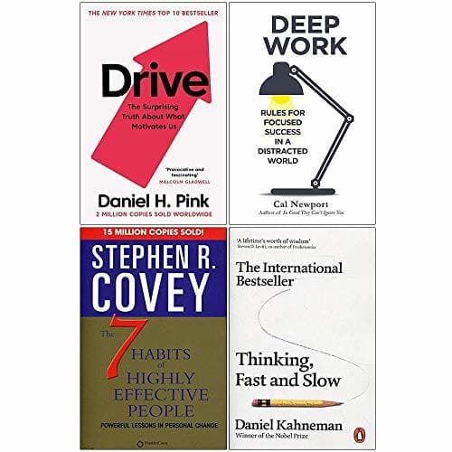 Drive / Deep Work / 7 Habits of Highly Effective People / Thinking Fast and Slow book cover