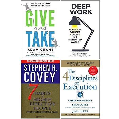 4 Books Collection Set: Give and Take, Deep Work, The 7 Habits of Highly Effective People, 4 Disciplines of Execution book cover